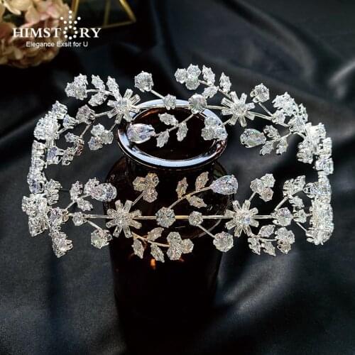 HIMSTORY New Zircon Big Tiara Hairband Sparkling Snow Flake Headband Royal Bridal Wedding Dressing Crown Accessory Women