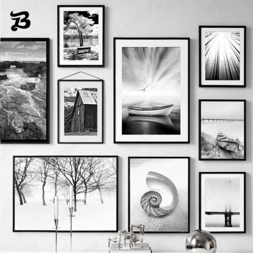 Natural Scenery Canvas Painting Black and White Sea View Wall Art Nordic Posters and Prints Wall Pictures for Living Room Decor