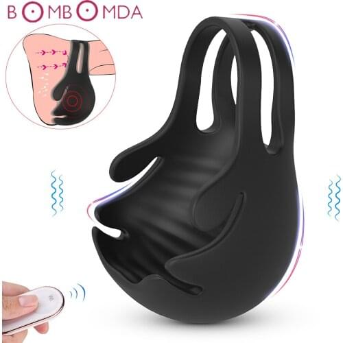Vibrating Penis Massager Male Chastity Cock Ring Vibrator Sex Toys For Men Wireless Remote Testicle Vibrator Mens Masturbator