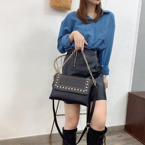 Diinovivo 2021 Rivet Chain Crossbody Bag For Women Vintage Black Women Bag Luxury Brand Shoulder Bag New Arrival Female WHDV1633