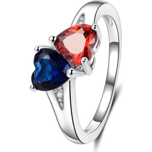 Hainon love Silver color rings for women heart wedding rings Distribution new pink red blue ring jewelry