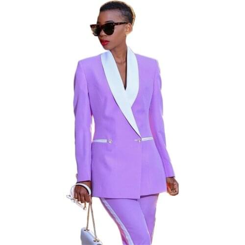 2 Pieces Custom Made Women Suits Lapel Modern Coat+Pant Fashion Formal Two Button Party Suits For Women Cheap