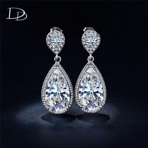 Big Drop Shape S925 silver Color crystal Earrings fashion jewelry for women boho long dangle wedding vintage earrings DDE040