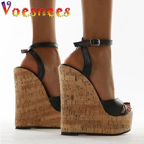 Voesnees Womens Shoes 2021 Fashion Simple Solid Color High Heels 16CM Hate Sky High Waterproof Platform Wedges Sandals Size 42