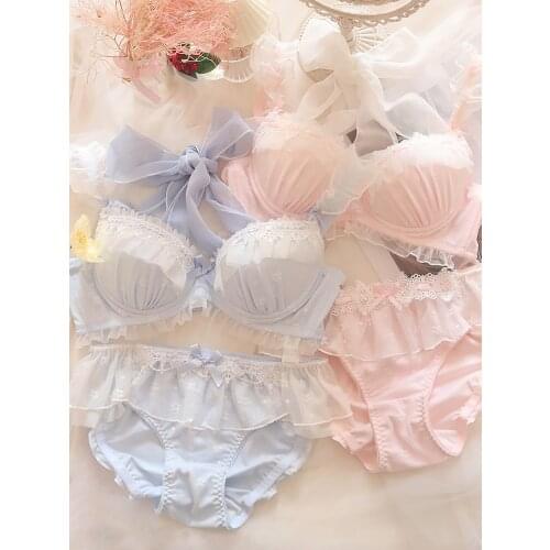 Hanging neck girl sweet big size underwear set big breasts push up women lingerie adjusted and comfortable underwire bra set