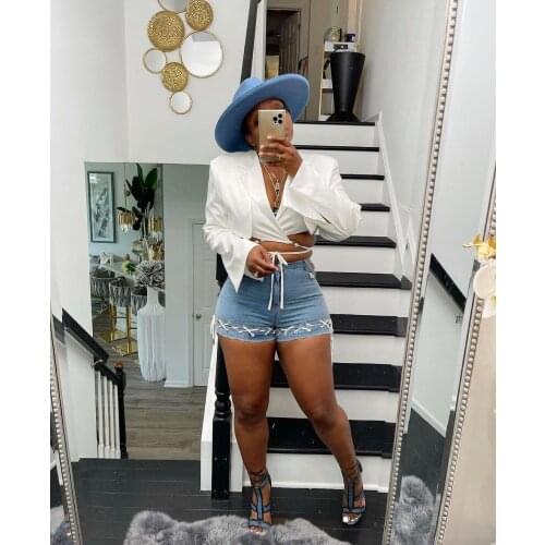 Echoine Autumn Winter White Short jacket Long Sleeve Lace Up Blazer Coat Turn Down Collar Outwear Party Clubwear Ladies Top