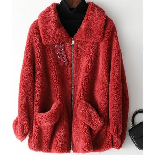 Winter Womens Wool Coat Granular Velvet Belt Zipper Lapel Long Sleeve Loose Womens Warm Jacket Fashion Casual Without Linting