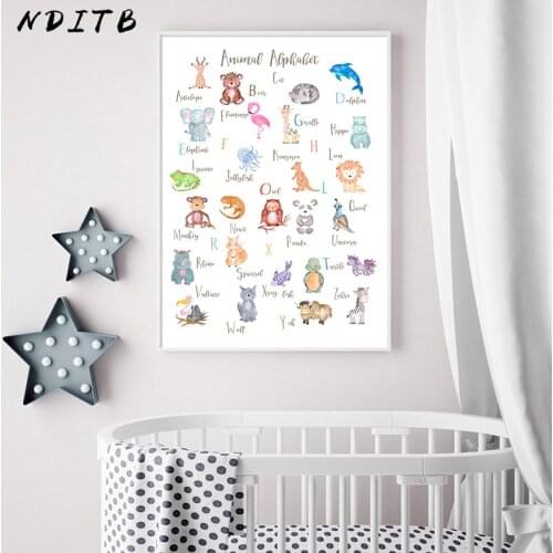 Animal Alphabet Nursery Child Poster Wall Art Canvas Print Enlightenment Painting Nordic Kid Baby Bedroom Decoration Picture