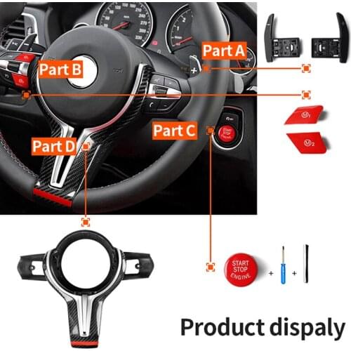 1 Set Car Steering Wheel Trim M1 M2 Mode Button Switch Engine Start Stop Cap+Paddle Shifter Gear Shift For BMW F30 F20 F25 F15