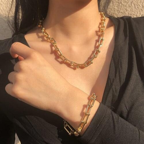 2021new U Link Chain Choker Necklace Bracelet Set Stainless Steel Women Goth Cuba Twisted Chunky Thick Jewelry Punk Boho