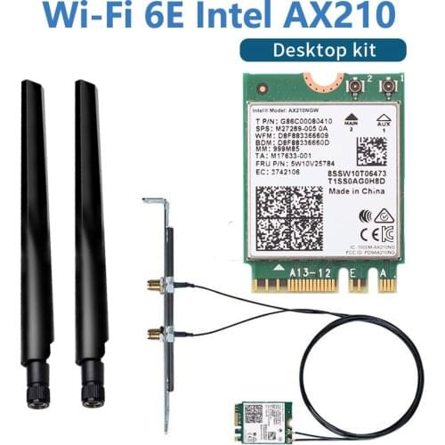 3000Mbps Intel AX210 AX200 Wi-Fi 6E M.2 Desktop Kit 2.4G/5G/6G Bluetooth 5.2 802.11ax/ac AX210NGW Wireless Card Adapter Antenna