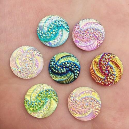 50Pcs AB Resin Glitter Whirlwind 16mm Round Flat Back Rhinestone Scrapbook Wedding DIY Applique Ornament Crafts