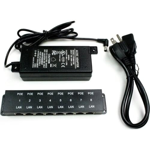 8 port passive POE injector Power over Ethernet POE Patch panel 100Mbps with 48 Volt 1.25A Power Supply For PoE Camera, WiFi AP