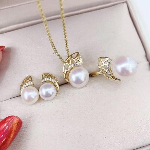 925 Silver Fashion Pearl Pendant Ring Earrings Set Mountings Findings Beautiful Jewelry Set Parts Fittings Component