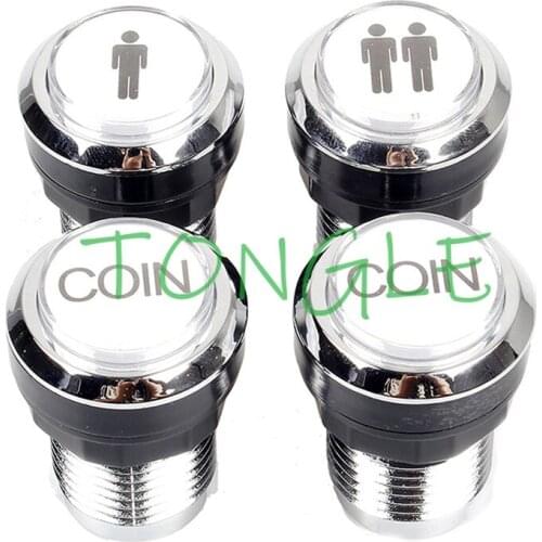 Arcade Buttons Chrome Silver Plated 5V / 12V LED Illuminated Push Button 1P / 2P Player Start Buttons / 2x Coin Buttons