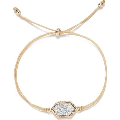 Resin Druzy Bracelet Rope Chain Bracelet Imitation Crystal Stone Bracelet Cuff Bangle Gold Color Brand Jewelry Women Gift