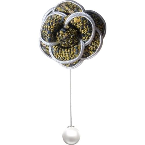 Handmade Retro Fabric Camellia Flower Corsage Brooch Jewelry Luxury Pearl Pins and Brooches Scarf Buckle Women Accessories