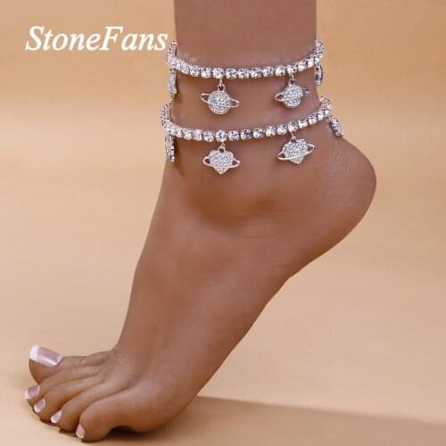 Stonefans New Fashion Heart Planet Rhinestone Anklet Chain for Women Tennis Ankle Bracelet on the Leg Chain Wholesale Jewelry