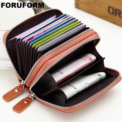 Genuine Leather Bank Card Case Double Zipper Mini Card Wallet Men Business ID Credit Cards Holder Cards Pack Cash Pocket LI-1910