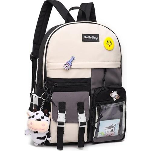 Ladies Bookbag Women Cute Panelled Backpacks Korean Kawaii Pink Backpacks for Teenage Girls College Student Casual School Bag