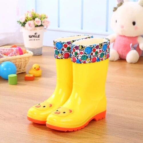 Kids Rain Boots Girls Boy Children Lovely PVC Water Shoes Rainboots Waterproof Overshoes Cartoon Cotton Winter Warm Rubber Shoes