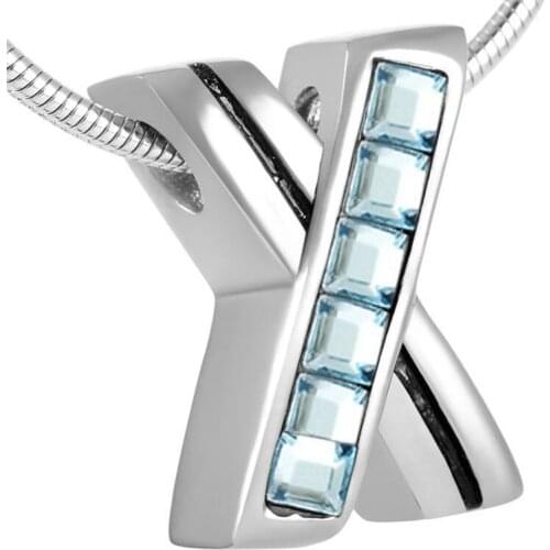 DJX8368 Crystal Inaly "X" Shape Memorial Urn Pendant 316L Stainless Steel Keepsake Jewelry Cremation Necklace for Ashes Holder