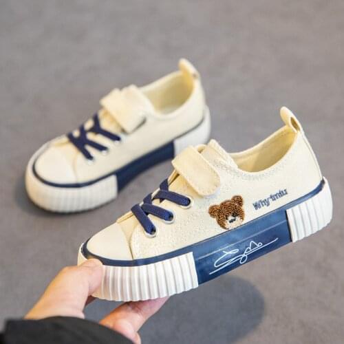 2021 Ins New Fashion Sneakers Boys and Girls Sneakers Canvas Shoes Cute Bear Children Low Top Spring Autumn Jean Sneakers Shoes