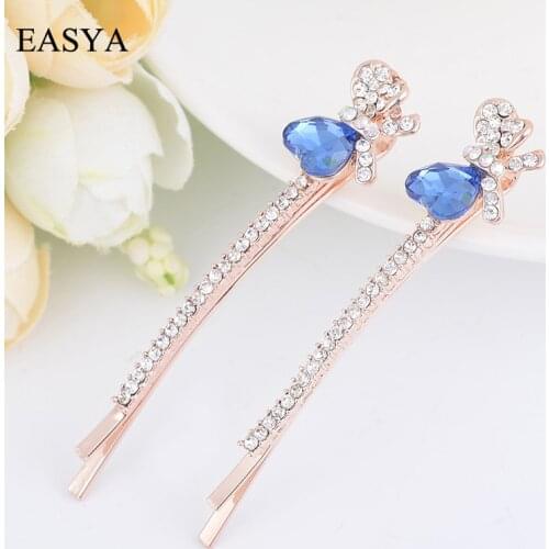 EASYA New Fashion Rhinestone Bowknot Hairpins Hairgrips Handmade Crystal Hairwear Hair Clips For Women Girls