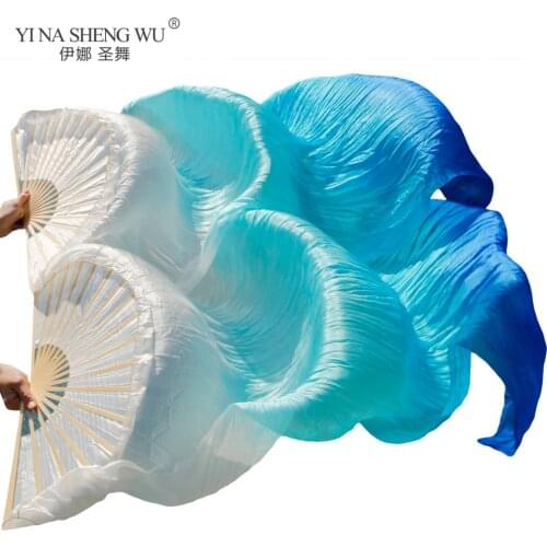 100% Real/imitation Silk Belly Dance Silk Fans 1 Pair Handmade Dyed Silk Belly Dance Long Fan Chinese Dance Fans Veil 24 Colors