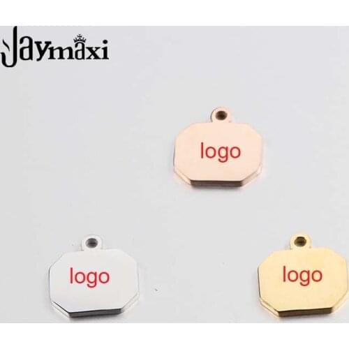 Jaymaxi Laser Engraved Logo Charms Mirror Polished Stainless Steel Blank Stamp Geometric Custom Made DIY Jewelry 50Pieces/lot