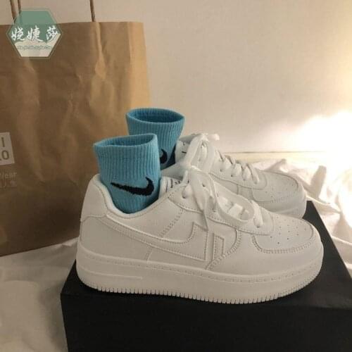 QWEEK Korean White Women Platform Flat Casual Canvas Sports Shoes Sneakers Rubber Sole Running Vulcanize Spring Autumn Basket