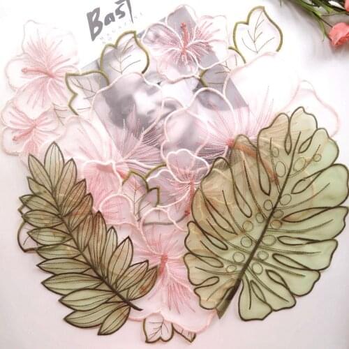 Lace flower leaf 5pcs Embroidered patches para vestuario decorative sew on designer patches for jeans parches bordados para ropa