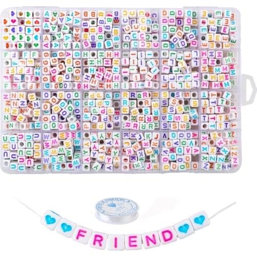 1400pcs/Box Flat English Acrylic Letter Child Puzzle Bead Bracelet DIY Single Cube Alphabet Number Beads Set For Jewelry Making