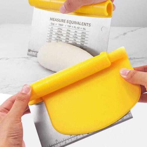 Duolvqi Two-in-one Flour Spatula Dough Cutter Stainless Steel Pastry Smooth Cream Scraper Cake Decorating Tool Baking Accessory