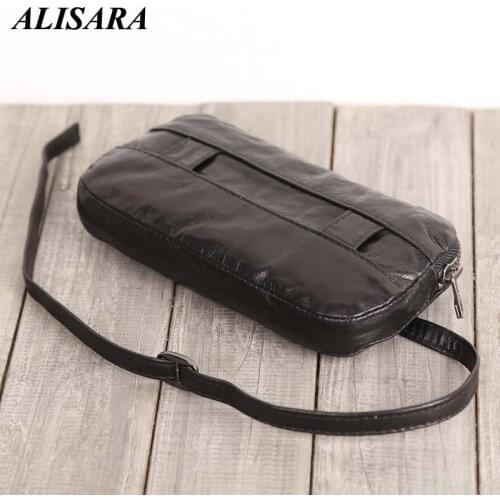 Alisara Mini Clutch Bag Men First Layer Sheepskin Leather Top End Male Fashion Zipper Long Purses Casual Phone Wallet Hand Bag