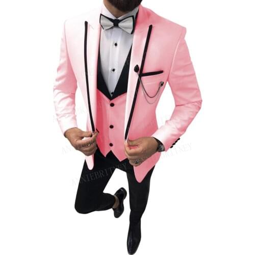 ANNIEBRITNEY Fashion Pink Mens Suits for Prom Party Slim Fit Wedding Man Blazer Groom Tuxedo Custom Plus Size Suit Men Set 2019