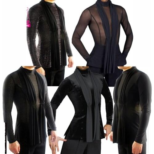 MenS High Collar Long-Sleeved Streamer Jacket New Latin Dance Tops Adult National Standard Clothing Performance Shirt DWY1118