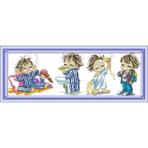 The four steps of morningcross stitch kit cartoon 14ct 11ct count print canvas stitching embroidery DIY handmade needlework