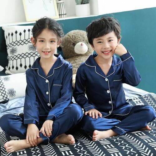 2019 new Summer Children long sleeved silk Pajamas set girls Sleepwear baby Loungewear Kids pijamas Homewear Boys Pyjama suit