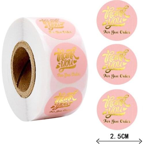 The New Delicate Pink Foil Gold Thank You for Your Order Stickers For Shopping Small Business Local Handmade Baking Decor Labels