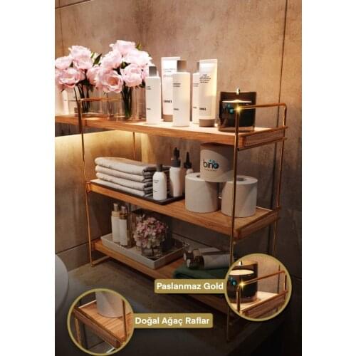 SOLID STAINLESS GOLD ​bookshelf Table Serving Shelf Decorative Disassembled Kitchen Bathroom Organizer massive wood wall shelf