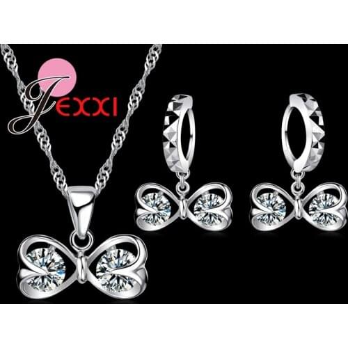 Butterfly Clear CZ Cubic Zirconia Cool 925 Sterling Silver Jewelry Necklace and Earrings Hot sale Jewelry Sets