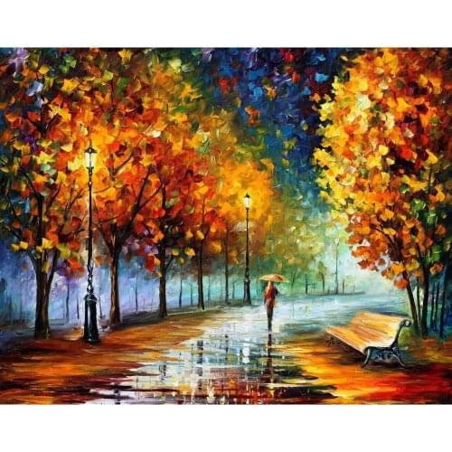 Landscape Modern paintings with Palette knife art oil on Canvas fall marathon Handmade high quality