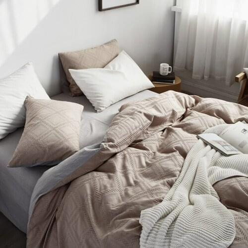 Great Waffle Luxury Bedding Set Cotton Skin-friendly Nude Duvet Cover Khaki Solid Color King Queen Full Twin 4 PCS sheet