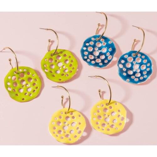 Trendy Color Hollow Round Stud Earrings for Women INS Accessories Dating Jewelry Boucle Oreille Femme Korean Fashion Wholesale