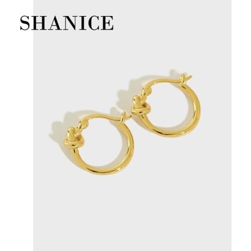 SHANICE 925 sterling silver Japan & Korea simple knotted knot concentric knot gold color hoop earrings fine jewelry friend gift