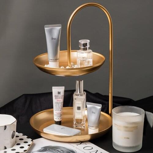Metal Double Golden Storage Rack Cosmetics Jewelry Dressing Shelf Bedroom Kitchen Bathroom Article Organization Smooth Delicate