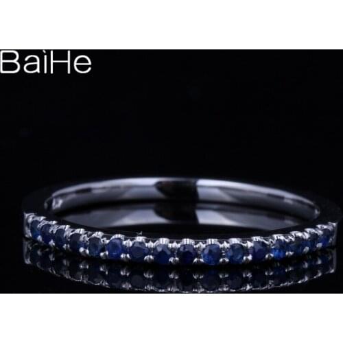 BAIHE Solid 14K White Gold 0.2ct Flawless Round Genuine Sapphires Wedding Ring Engagement Ring Man Women Gift Sapphires Ring