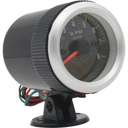 12V 52MM Universally Pointer type Car Tachometer 0-8000RMP with Yellow LED Light for 4/6/8 Cylinder Engines Vehicle rpm meter