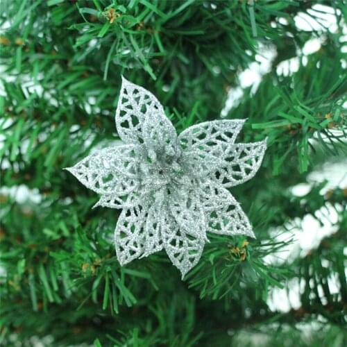 1 PC Gold powder plastic snow flower Christmas decorations 7CM Xmas tree present adornments DIY party production accessories